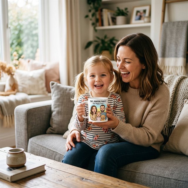 Familie fericită cu cadou personalizat